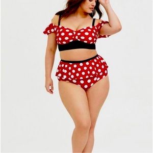 Disney Minnie Mouse Cold Shoulder Wireless Bikini Top & High Waist Bikini Bottom